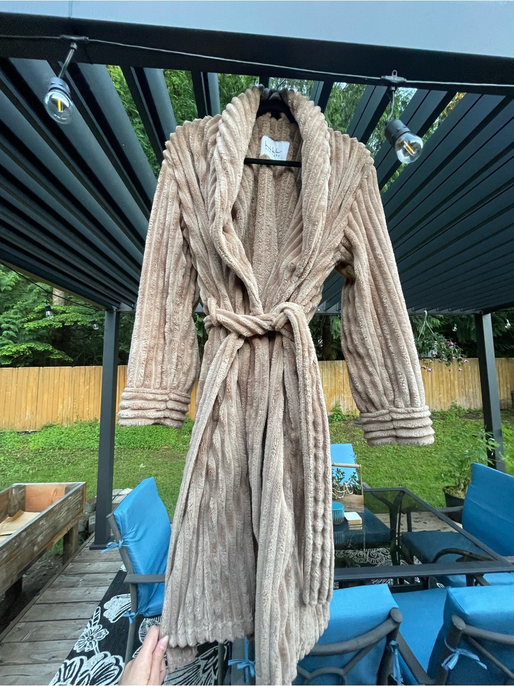Plush Ribbed Shawl-Collar Robe in Taupe